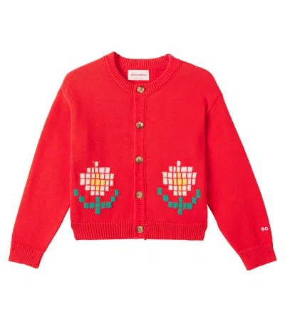 Bobo Choses Kids' Intarsia Cotton Cardigan In Red