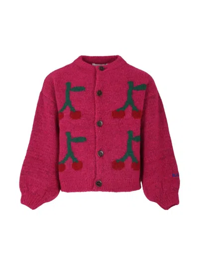 Bobo Choses Kids' Fuchsia Cardigan For Girl With Cherries In Pink & Purple