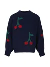 Bobo Choses Blue Turtleneck For Girl With Cherries In Blue