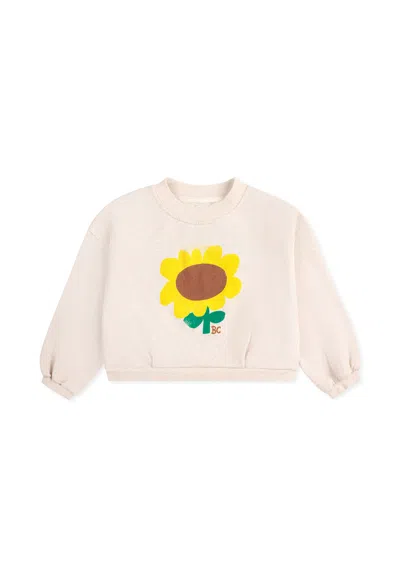 BOBO CHOSES IVORY CROP SWEATSHIRT FOR GIRL WITH SUNFLOWER