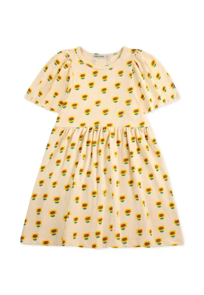 Bobo Choses Kids' Ivory Dress For Girl With Sunflowers Print