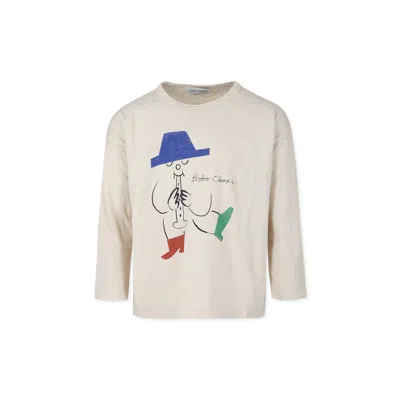 Bobo Choses Ivory T-shirt For Kids With Flat Player In Beige