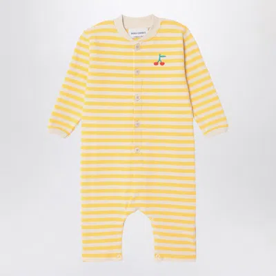 Bobo Choses Ivory/yellow Striped Terry Towelling Sleepsuit