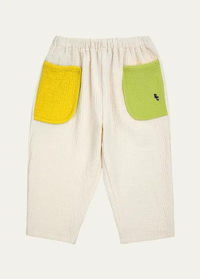Bobo Choses Kid's Color Block Woven Cotton Pants In Offwhite
