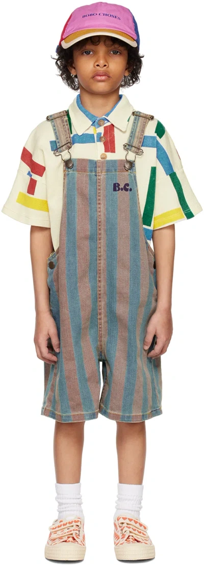 Bobo Choses Kids Blue & Red Vertical Stripes Overalls