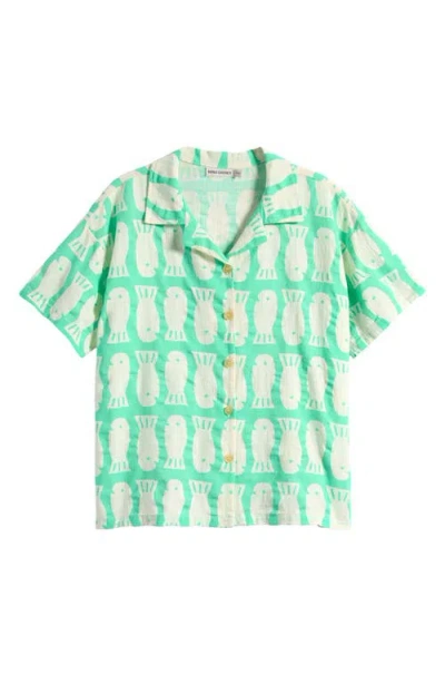 Bobo Choses Kids' Lucky Fish Organic Cotton Camp Shirt In Light Green