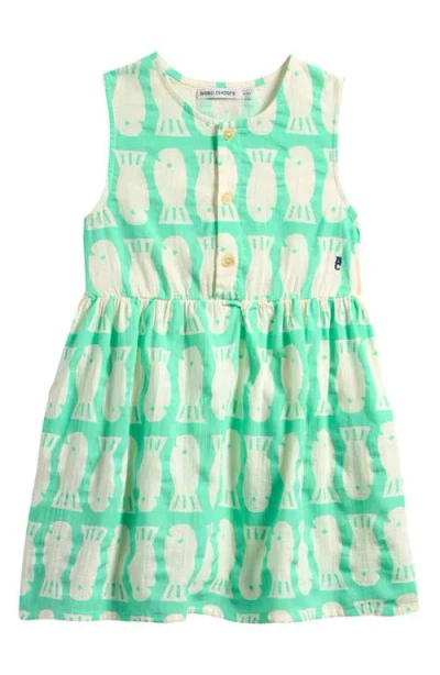 Bobo Choses Kids' Lucky Fish Print Sleeveless Organic Cotton Dress In Light Green