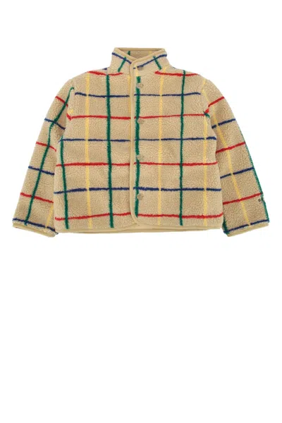 Bobo Choses Kids Striped Sheepskin Jacket In Beige