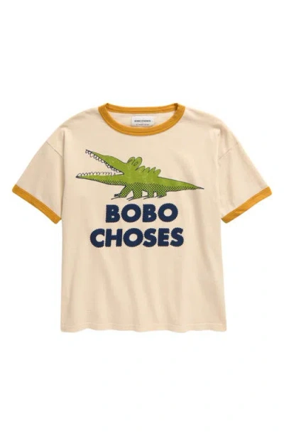 Bobo Choses Kids' Talking Crocodile Organic Cotton Graphic T-shirt In Ivory