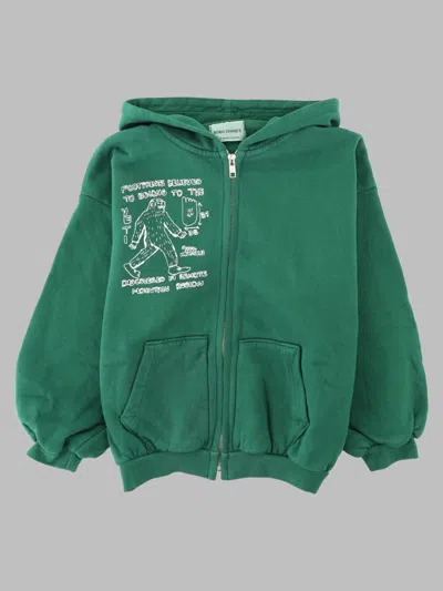 Bobo Choses Kids Unisex Mr. Footish Zip Hoodie In Green