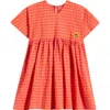 Bobo Choses Kids' Vichy Sunflower Embriodered Stripe Seersucker Dress In Fuchsia