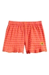 Bobo Choses Kids' Vichy Woven Ruffle Shorts In Coral Fuchsia