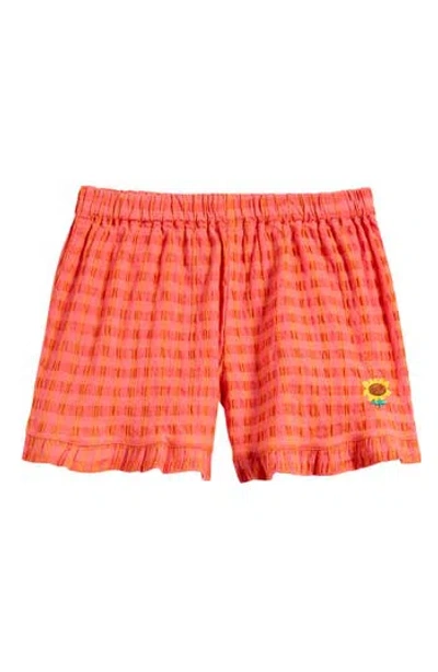 Bobo Choses Kids' Vichy Woven Ruffle Shorts In Orange
