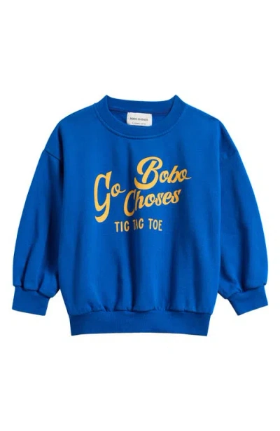 Bobo Choses Kids' Wavy Logo Organic Cotton Sweatshirt In Blue