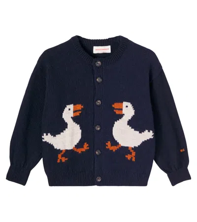 Bobo Choses Kids' La Oca Ribbed-knit Wool-blend Cardigan In Blue