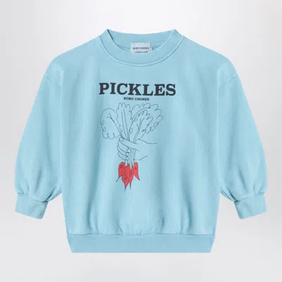 Bobo Choses Light Blue Cotton Sweatshirt With Pickles Print