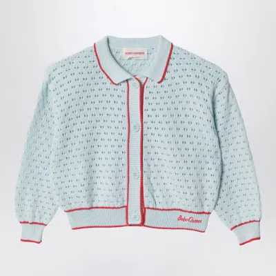 Bobo Choses Light Blue Openwork Cardigan With Logo