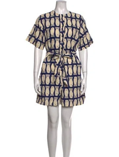 Pre-owned Bobo Choses Linen Graphic Print Romper In Neutrals