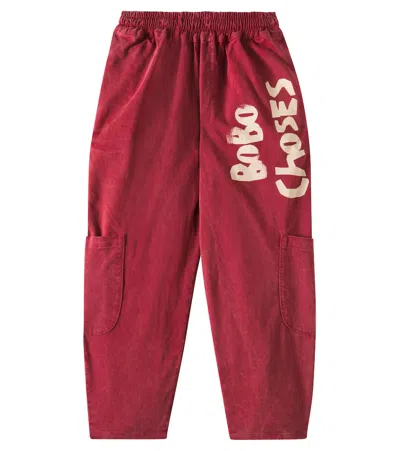 Bobo Choses Kids' Logo Cotton-blend Cargo Pants In Burgundy Red