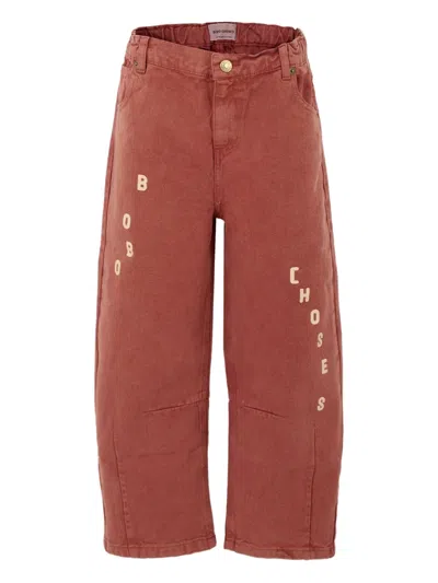 Bobo Choses Kids' Logo-embroidered Organic-cotton Trousers In Red