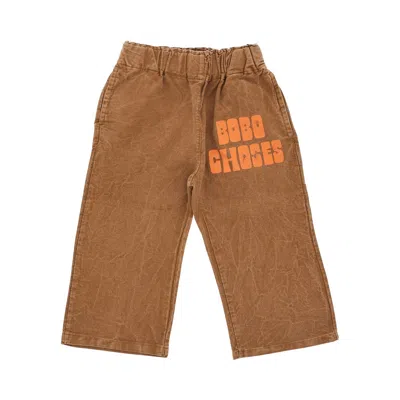 Bobo Choses Logo Print Canvas Pants Kids In Brown