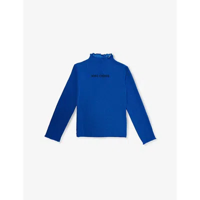 Bobo Choses Kids' Logo-print Metallic-thread Stretch-woven Top 4-11 Y In Navy Blue