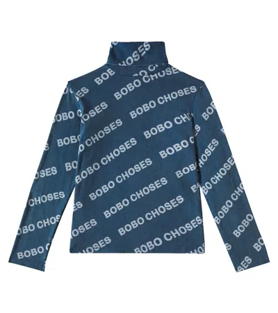 Bobo Choses Kids' Logo Turtleneck Cotton-blend Jersey Top In Blue