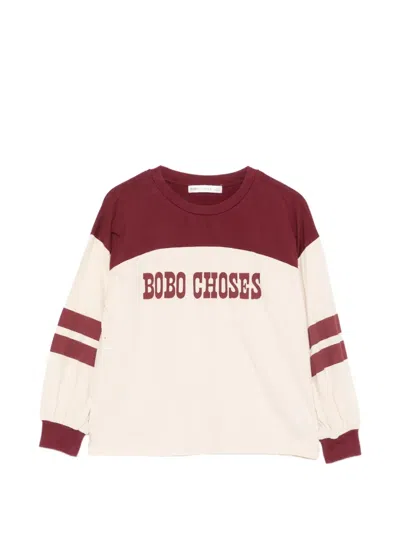 Bobo Choses Kids' Logo-print Panelled T-shirt In Burgundy