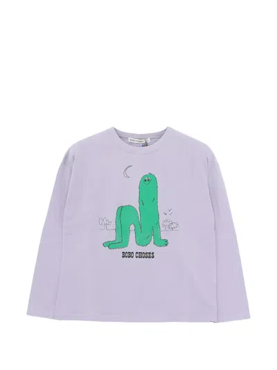 Bobo Choses Kids' Long Puff Graphic-print Long-sleeve T-shirt In Purple