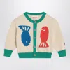 Bobo Choses Lucky Fish Ivory/green Cardigan In Multicolor