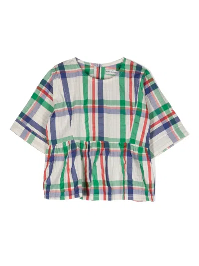 Bobo Choses Kids' Madras Checks Peplum Blouse In White