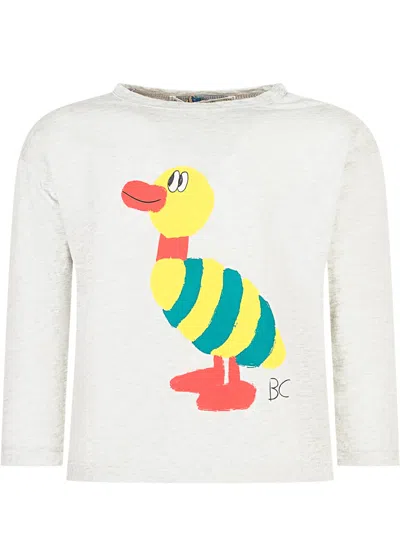 Bobo Choses Mini Graphic T-shirt With Duck Print In Grigio Chiaro