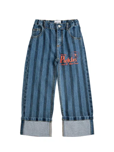 Bobo Choses Mini Striped Denim Pants For Boys In Blue