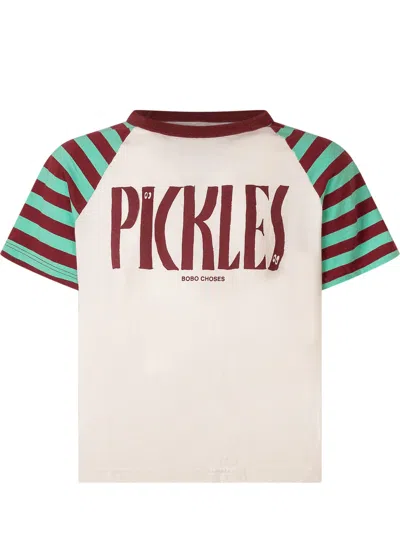 Bobo Choses Mini T-shirt With Fun Pickles Print In Offwhite