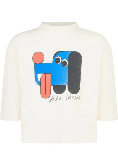Bobo Choses Mini T-shirt With Stampaint Cane Design In Panna