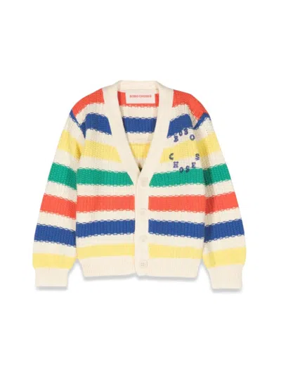 Bobo Choses Babies' Striped Organic Cotton Cardigan In Green