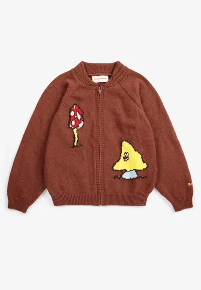 Bobo Choses Kids' Mush Monster Duo Jacquard Zip-up Cardigan In Brown