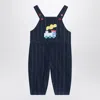 Bobo Choses Navy Blue Denim Overalls With Train In Blue