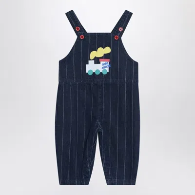Bobo Choses Navy Blue Denim Overalls With Train