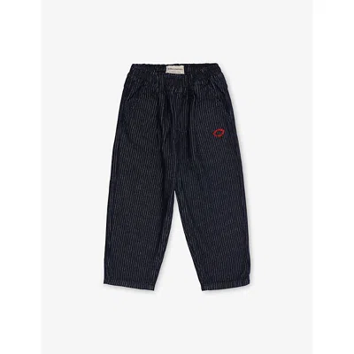 BOBO CHOSES NAVY BLUE TIC TAC TOE STRIPED DENIM JEANS  2-9
