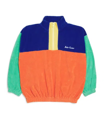 Bobo Choses Kids' Organic Cotton-blend Terry Cloth Quarter-zip Sweater In Multi