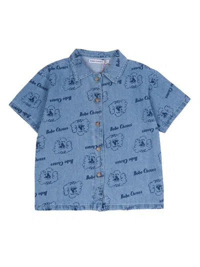 Bobo Choses Kids'  Pickle The Dog All Over Denim Shirt In Blue