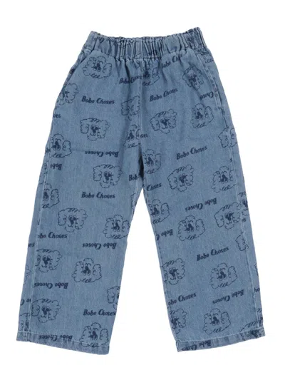 Bobo Choses Kids'  Pickles The Dog All Over Light Denim Pants In Blue