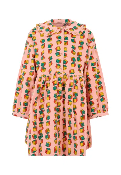 Bobo Choses Kids' Pink Corduroy Dress For Girl With Dice In Multi