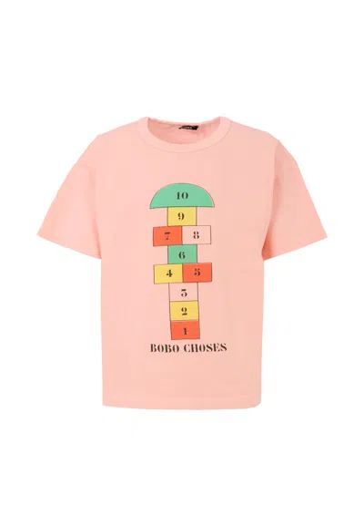 Bobo Choses Kids' Pink T-shirt For Girl With A Hopscotch Print In Neutral
