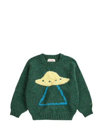 Bobo Choses Kids' Pixel Abduction Jacquard Sweater In Green