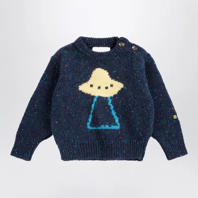 Bobo Choses Pixel Abduction Mini Sweater In Wool Blend In Blue
