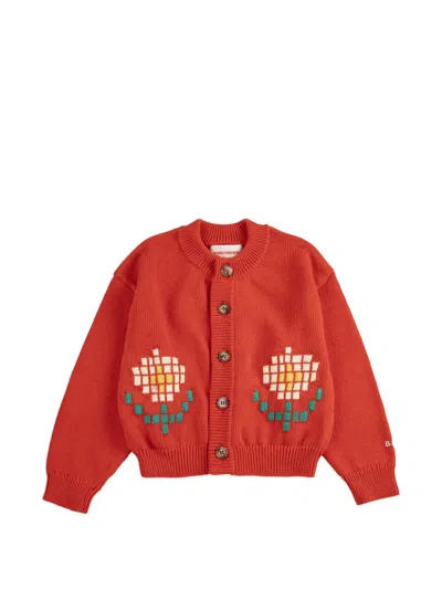 Bobo Choses Kids' Pixel Daisy Intarsia Cardigan In Red