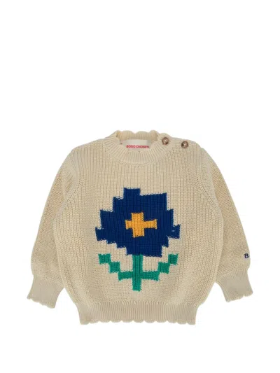 Bobo Choses Babies' Pixel Daisy Long-sleeve Sweater In Neutral