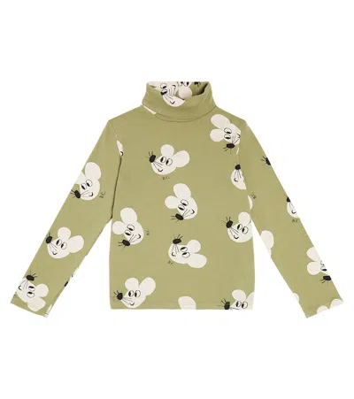 Bobo Choses Kids' Printed Cotton-blend Turtleneck Top In Green